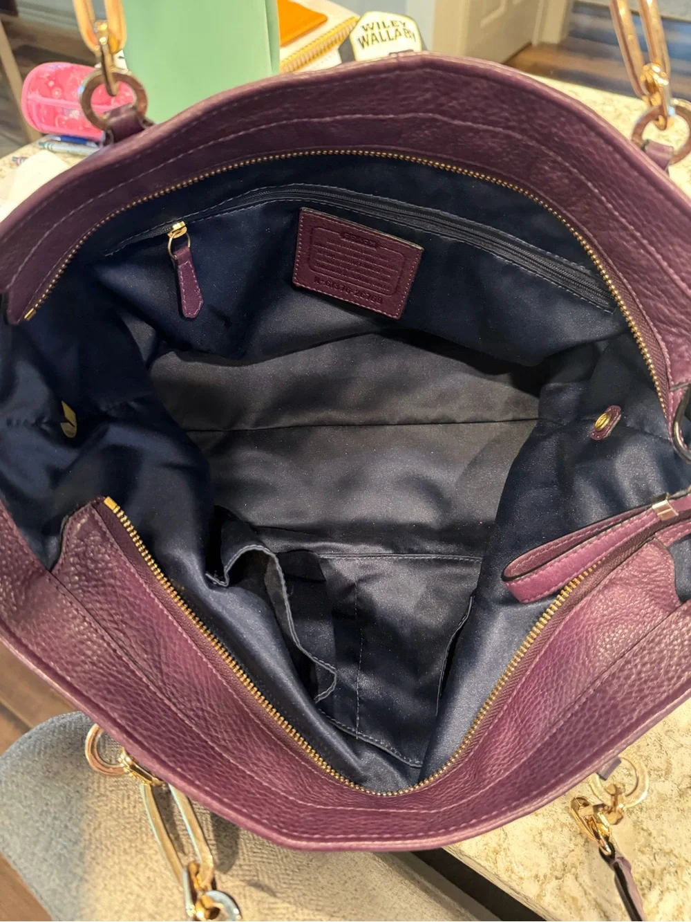 Coach Purple Leather Shoulder Bag with Gold-Tone Hardware